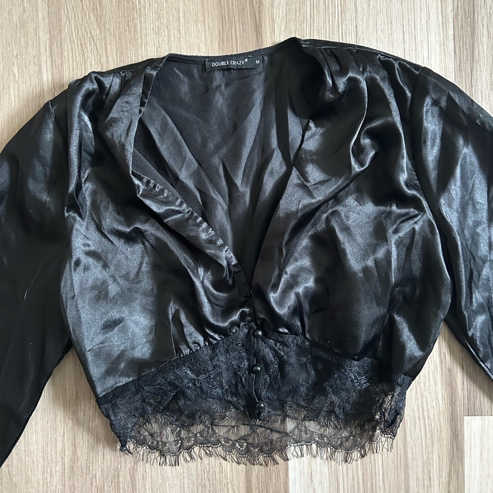black satin button up - Picture 2 of 4